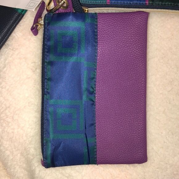 Liz Claiborne Navy Fuchsia Purple Plaid Monogram Travel Bag Set of 3 - Picture 9 of 12